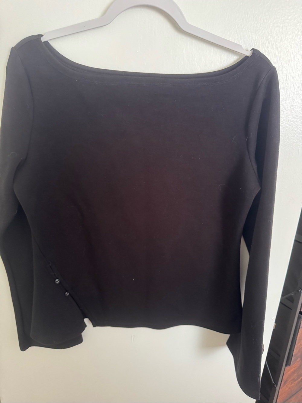 HALARA Black Boatneck Long Sleeve Top with Side Buttons